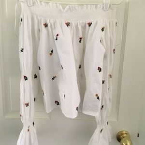 Zara Off The Shoulder Floral Embroidered Top Sz S